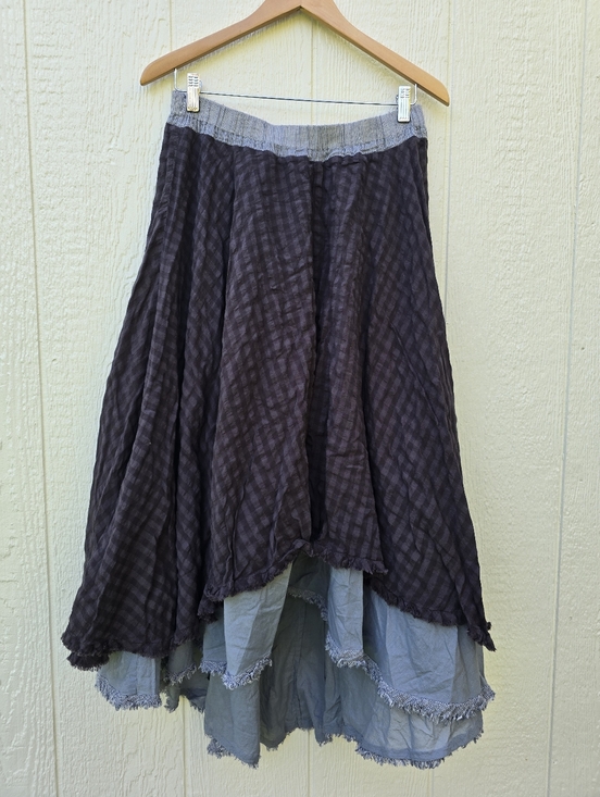 Free People X CP Shades Plaid Maxi Skirt M Boho Assymetrical Layered